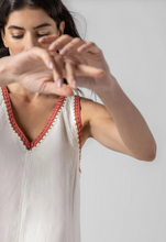 Load image into Gallery viewer, Lilla P Crochet Trim V-Neck Dress in Natural