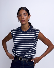 Load image into Gallery viewer, Nation Marina Muscle Tee in Navy Playa Stripe