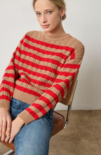 Load image into Gallery viewer, Lilla P Striped Stitch Sweater in Acorn Scarlet