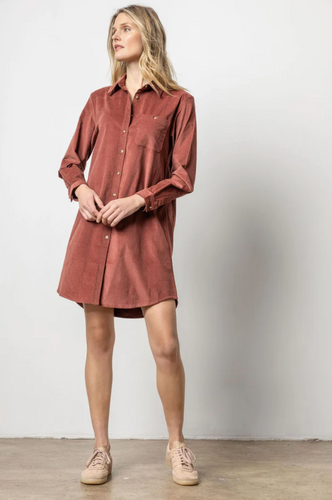 Lilla P Corduroy Shirt Dress in Brandy