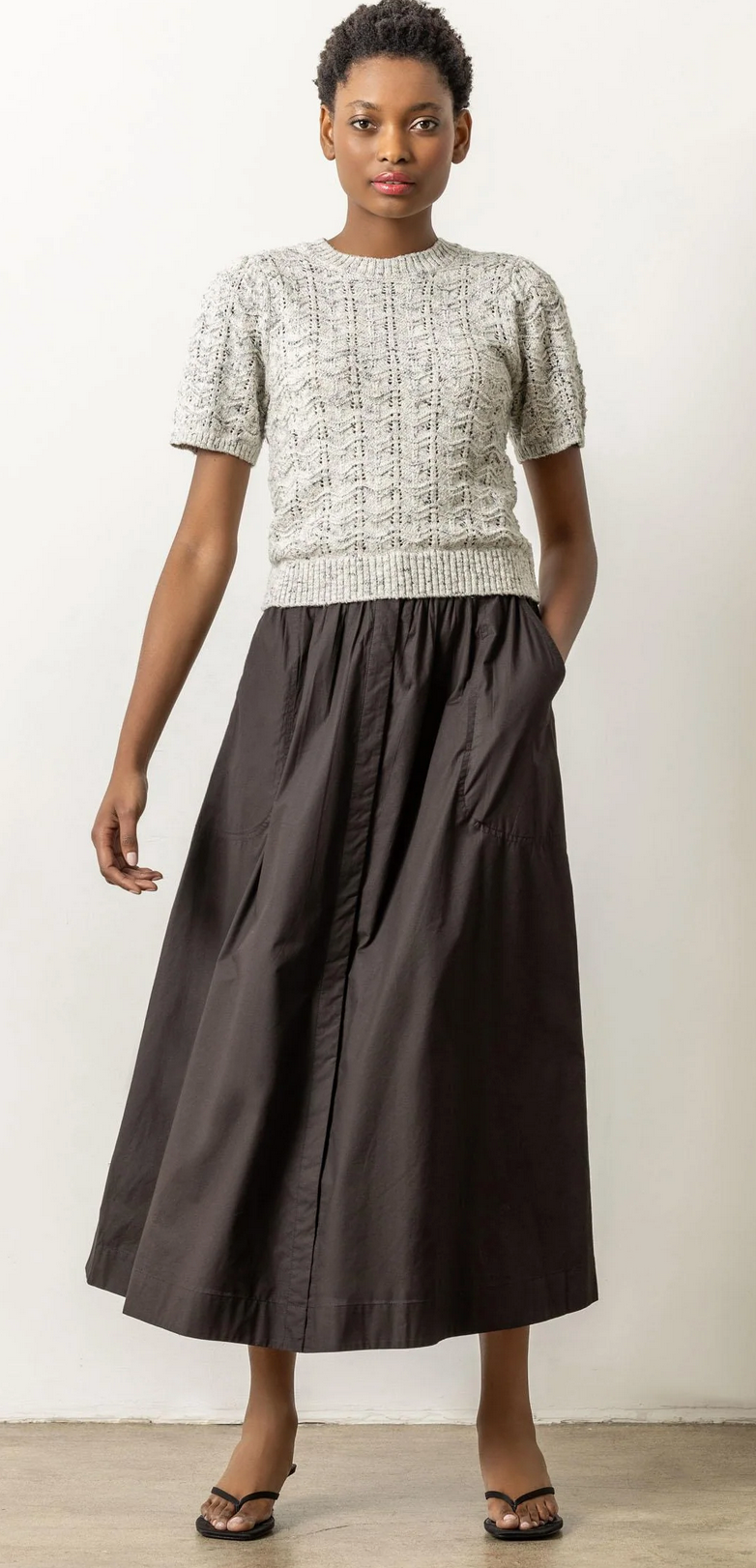 Lilla P Poplin Button Front Skirt in Expresso