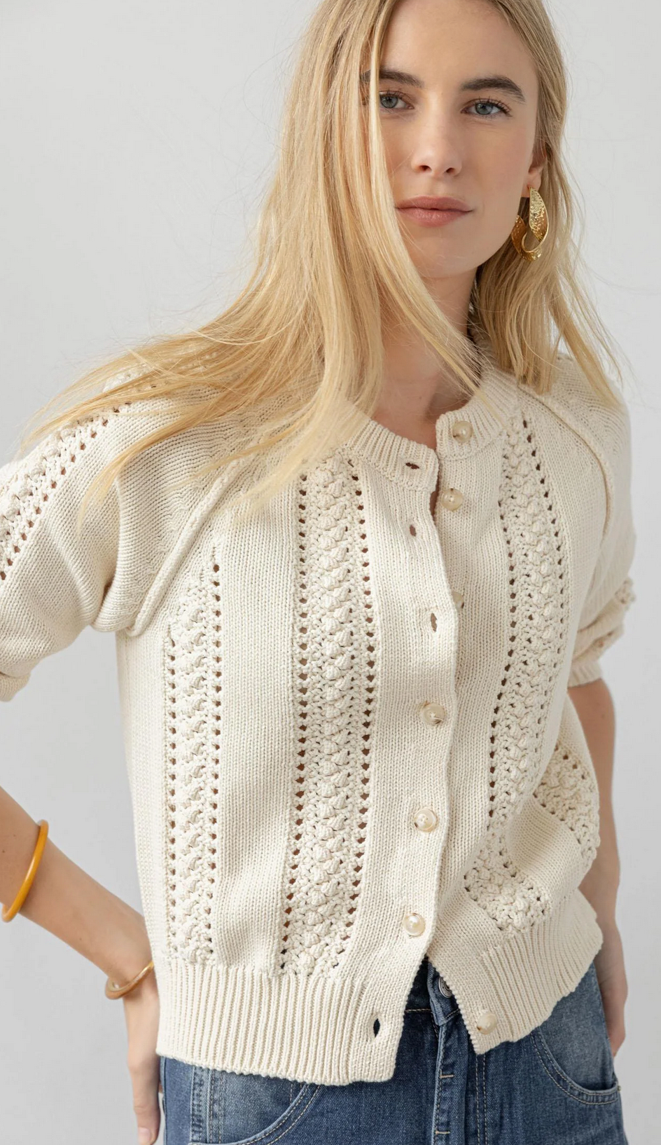 Lilla P 3/4 Sleeve Raglan Cardigan in Sand