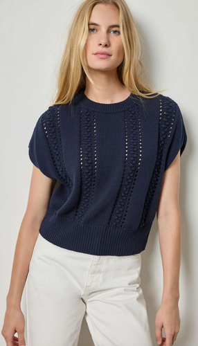 Lilla P Wedge Crewneck Sweater in Navy