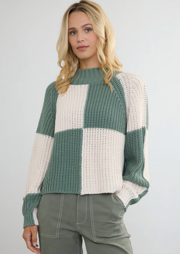 Margaret O'Leary Chessboard Pullover in Loden/Natural