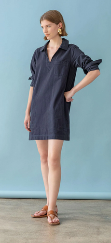 Lilla P Split Neck Collard Dress in Navy