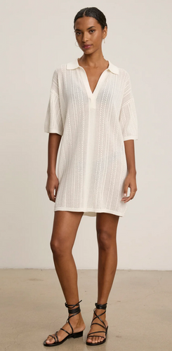 Velvet Mila Pointelle Lace Cotton Tunic Dress in White