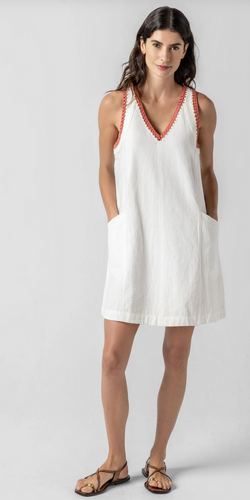 Lilla P Crochet Trim V-Neck Dress in Natural