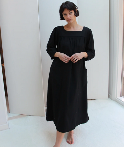 NaNin Eunice Raw Silk Muumu in Black