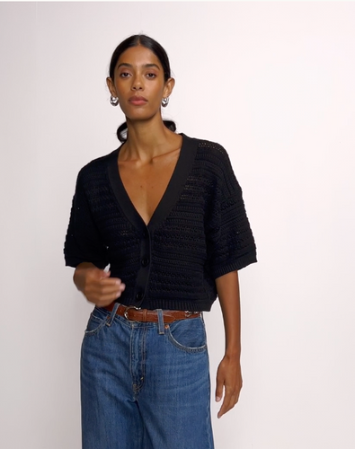 Nation Tabby Crochet Cardi in Jet Black