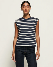 Load image into Gallery viewer, Nation Marina Muscle Tee in Navy Playa Stripe