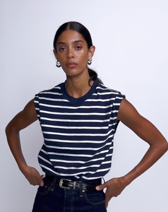 Nation Marina Muscle Tee in Navy Playa Stripe