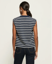 Load image into Gallery viewer, Nation Marina Muscle Tee in Navy Playa Stripe