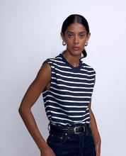 Load image into Gallery viewer, Nation Marina Muscle Tee in Navy Playa Stripe