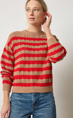Lilla P Striped Stitch Sweater in Acorn Scarlet