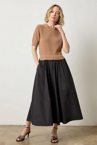 Velvet Mixed Media Dress in Acorn and Black