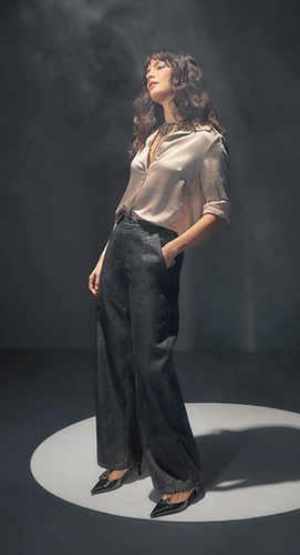 Lilla P Metallic Pant in Silver and Denim