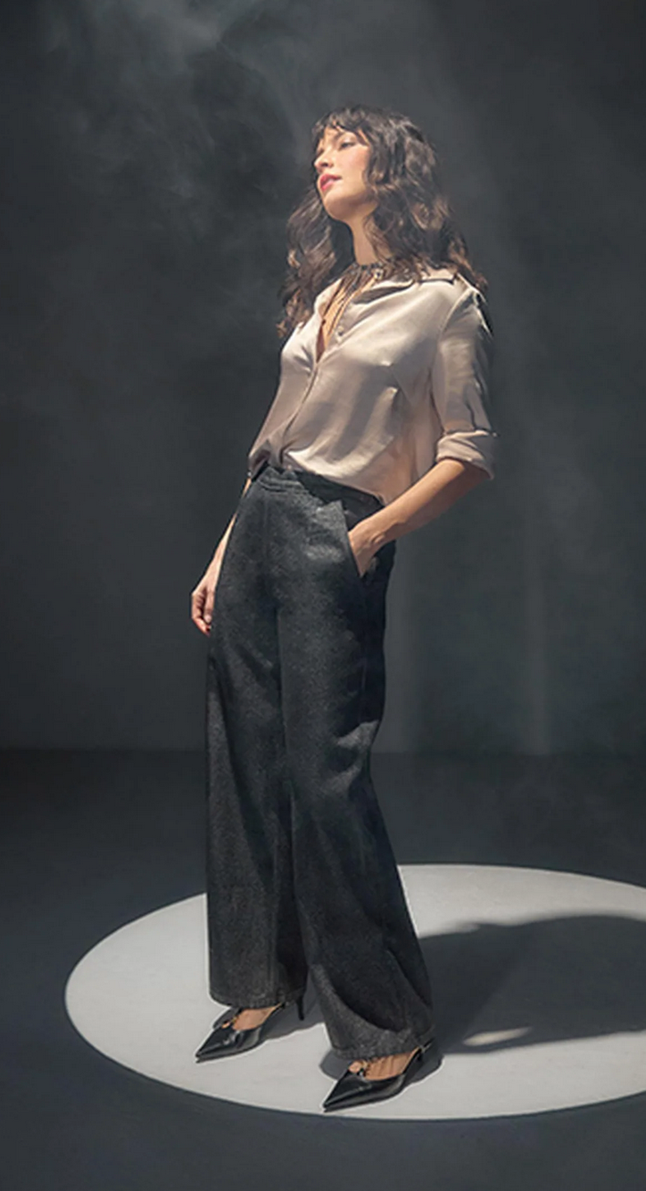 Lilla P Metallic Pant in Silver and Denim