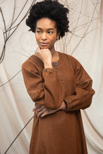 Load image into Gallery viewer, Beaumont Organic Gale-Leigh Recycled Cotton Denim Dress in Bark Brown