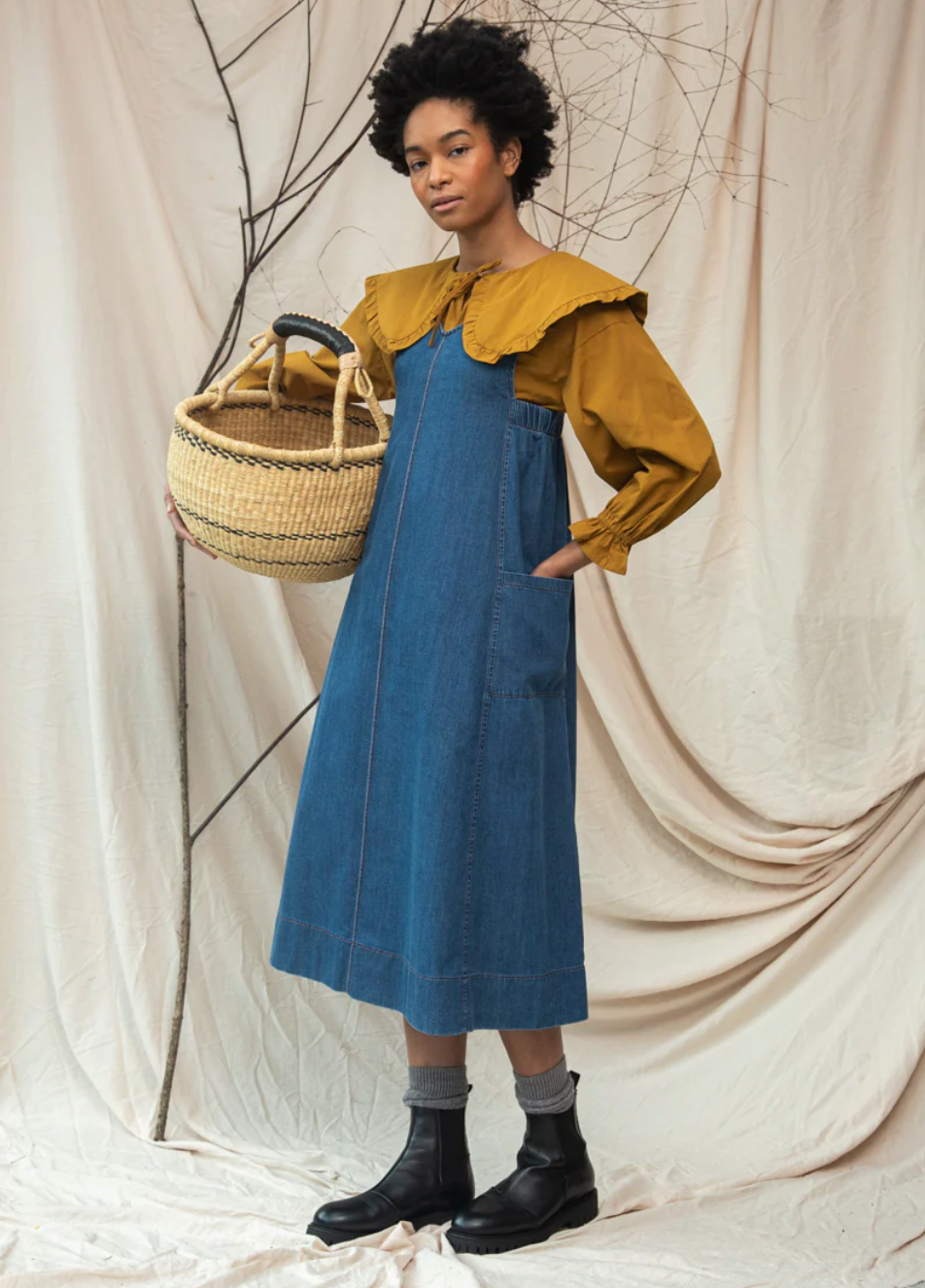 Beaumont Organic Nadina Leigh Cotton Demin Dress in Mid Blue