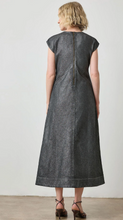 Load image into Gallery viewer, Lilla P Metallic Seamed Maxi Dress in Silver Denim