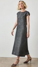 Load image into Gallery viewer, Lilla P Metallic Seamed Maxi Dress in Silver Denim