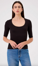 Load image into Gallery viewer, Goldie Tees Rebecca Striped Half Sleeve Top in Black and Coffee