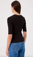 Load image into Gallery viewer, Goldie Tees Rebecca Striped Half Sleeve Top in Black and Coffee