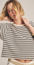 Load image into Gallery viewer, Velvet Brissa Vintage Stripe Terry Tee in Natural and Navy